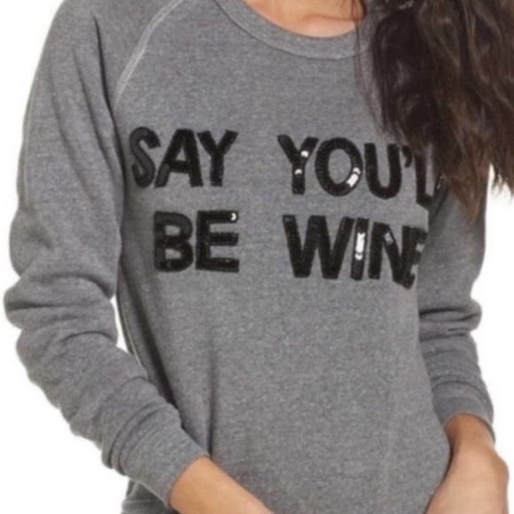 Bow & Drape “Say You'll Be Wine” Sequin Spellout Embellished Crewneck Sweatshirt - Picture 16 of 16